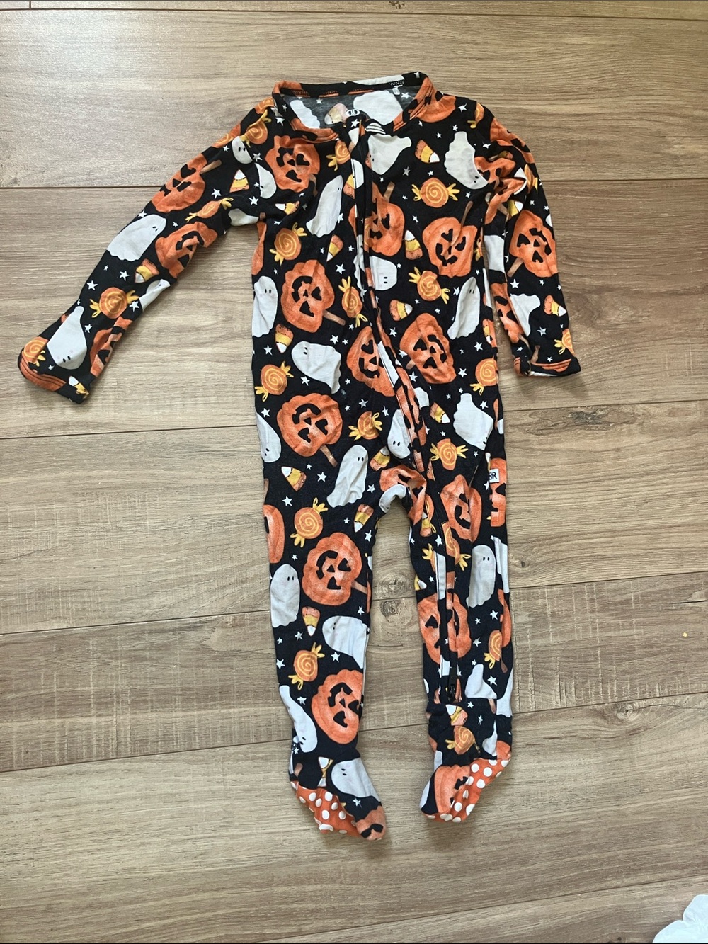 Kids bamboo Halloween Pumpkin & Ghost Black Footed One-Piece Pajamas